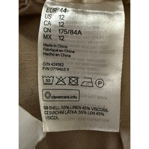 NWT H&M Lightweight Linen Trousers, Neutral Beige, Size 12 - Picture 8 of 9